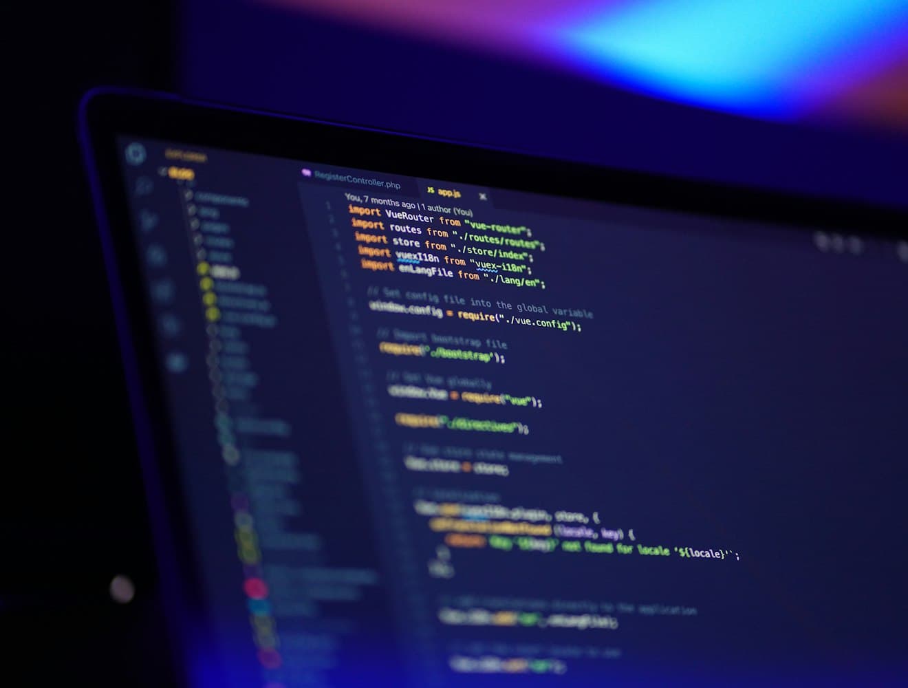 Code editor showing an in-progress software project